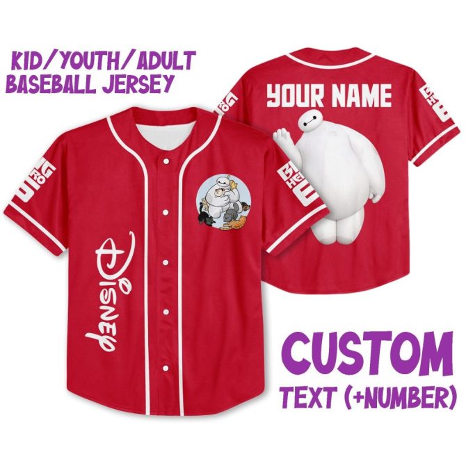Custom Disney Baseball Jersey - Kids/Youth/Adult - Add Your Name & Number - Red Baymax Design