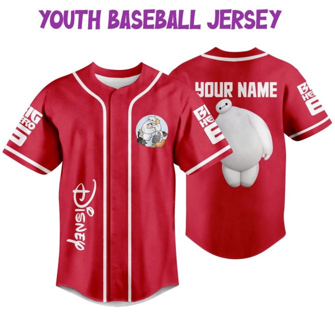 Custom Disney Baseball Jersey - Kids/Youth/Adult - Add Your Name & Number - Red Baymax Design - Image 5
