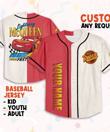 Custom Lightning Mcqueen Baseball Jersey – Personalized Kids/Youth/Adult Sizes