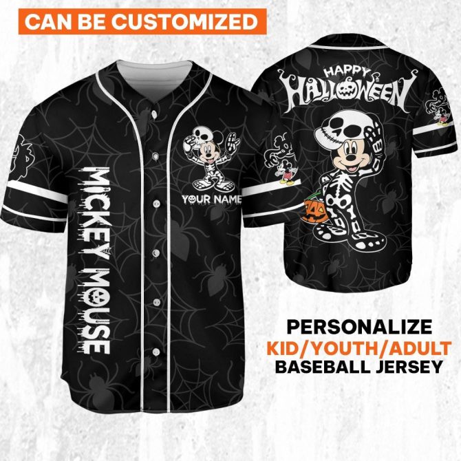 Custom Halloween Mickey Mouse Baseball Jersey - Kids/Youth/Adult Personalized Gift