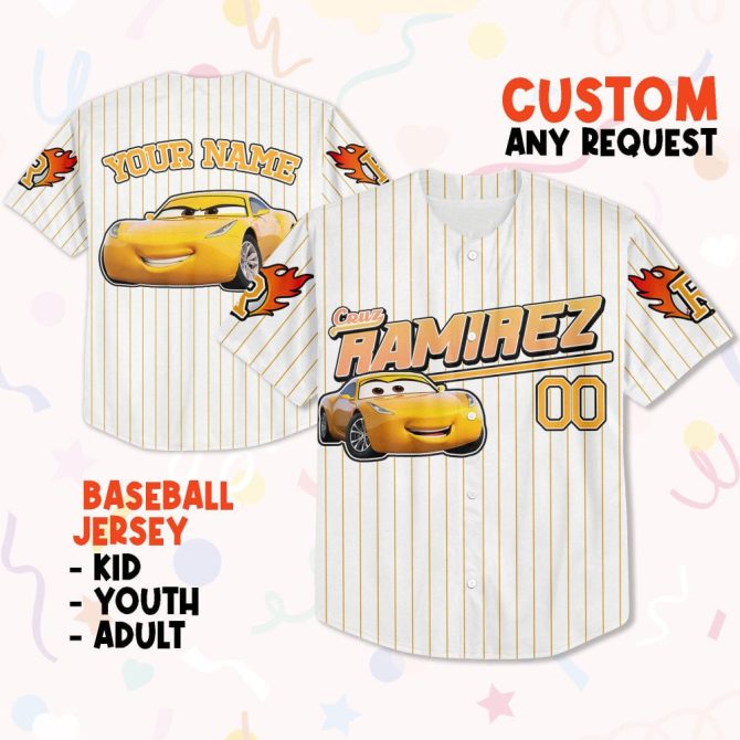 Customizable Kids' Baseball Jersey With Cool Car Design - Perfect For All Ages!