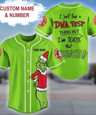 Custom Grinch Christmas Baseball Jersey - Personalized Name & Number - Fun Festive Gift