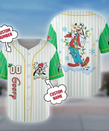 Custom Disney Holiday Baseball Jersey - Add Your Name & Number - Festive Goofy Design