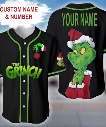 Custom Grinch Baseball Jersey – Personalized Name & Number Christmas Gift