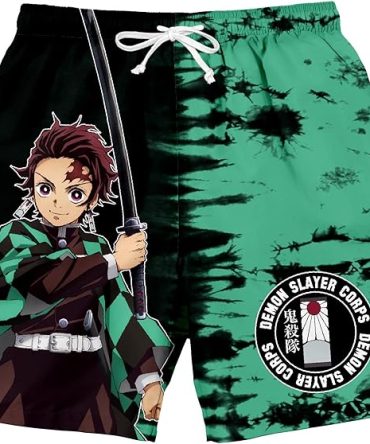 Demon Slayer Anime Swim Trunks - Cool Green Graphic Shorts For Men & Teens