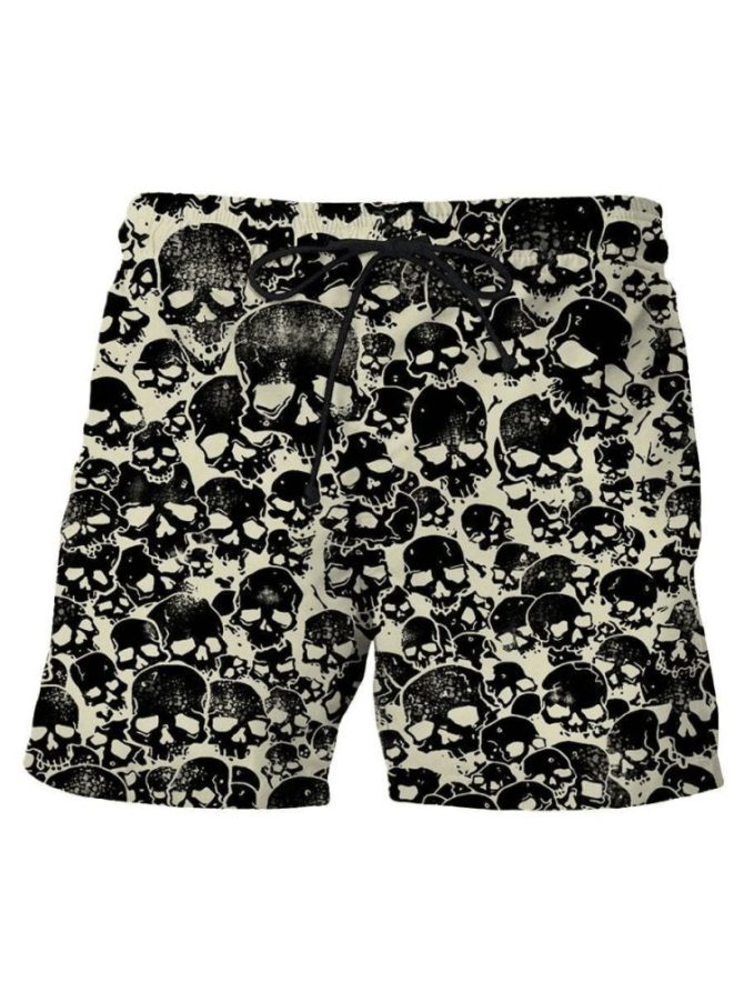 Men'S Skull Print Swim Shorts - Bold Gothic Style For Beach & Pool