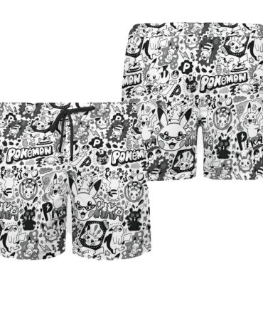 Unisex Pokémon Graphic Swim Shorts - Fun Black & White Design For Fans