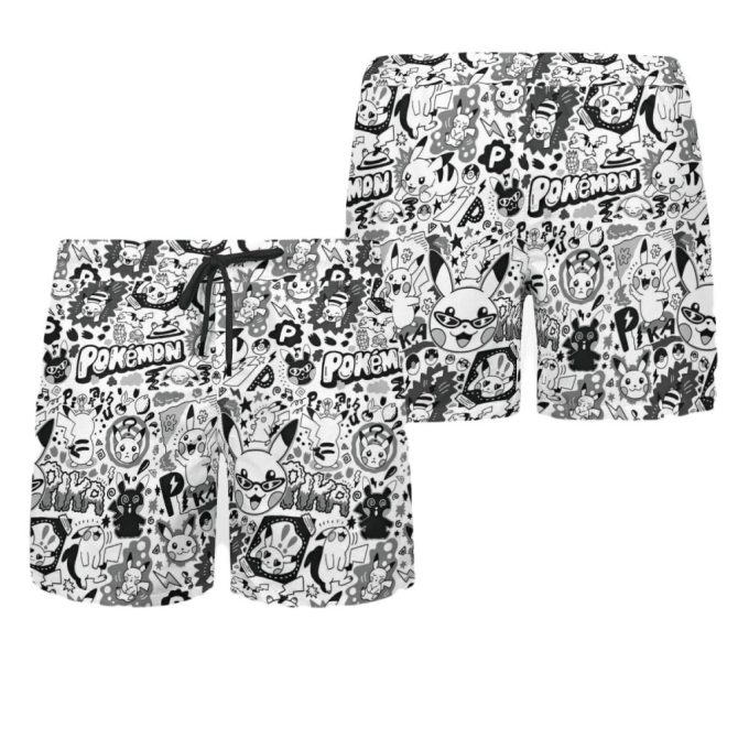 Unisex Pokémon Graphic Swim Shorts - Fun Black & White Design For Fans