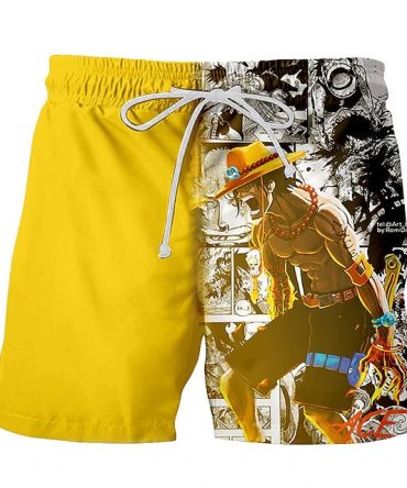 Anime Graphic Swim Shorts - Vibrant Yellow Beachwear For Fans