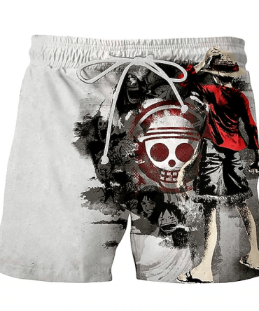 Anime Pirate Graphic Swim Shorts - Lightweight, Quick-Dry Beachwear For Summer Fun