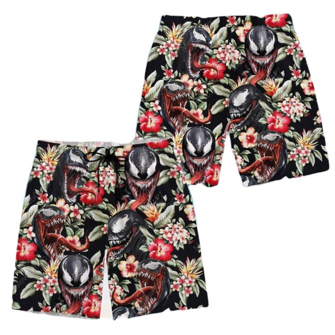Men'S Floral Graphic Board Shorts - Bold Tropical Print For Summer Fun