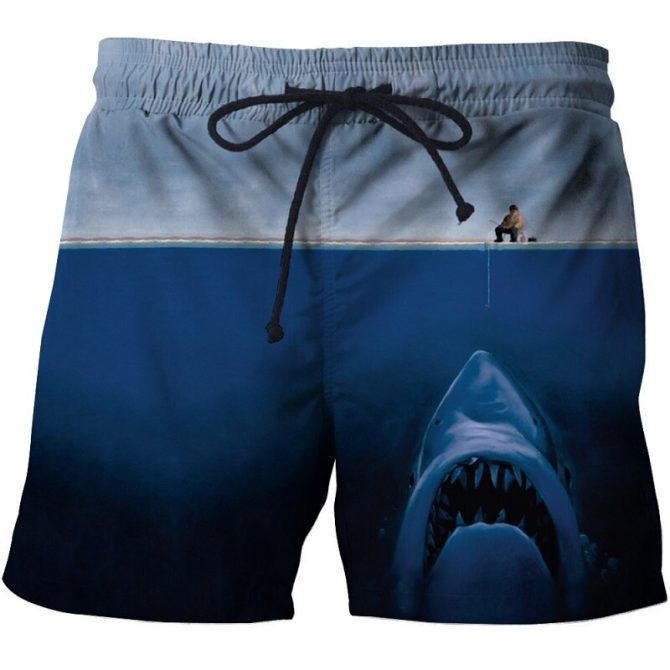 Men'S Shark Attack Swim Trunks - Fun Graphic Beach Shorts With Drawstring Waist