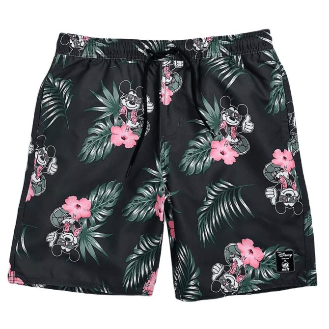 Men'S Disney Tropical Mickey Mouse Swim Shorts - Black Floral Beachwear