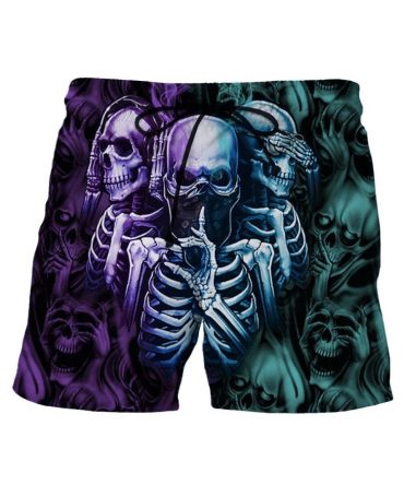 Men'S 3D Skull Print Swim Trunks - Gothic Style Beachwear With Vivid Skeleton Design