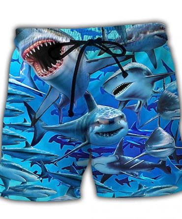 Men'S 3D Shark Swim Trunks - Cool Ocean Print Quick-Dry Beach Shorts