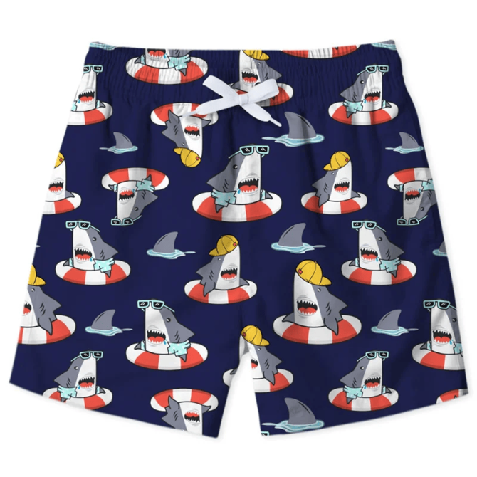 Fun Shark Print Swim Shorts For Kids - Cool Beachwear With Drawstring Waist