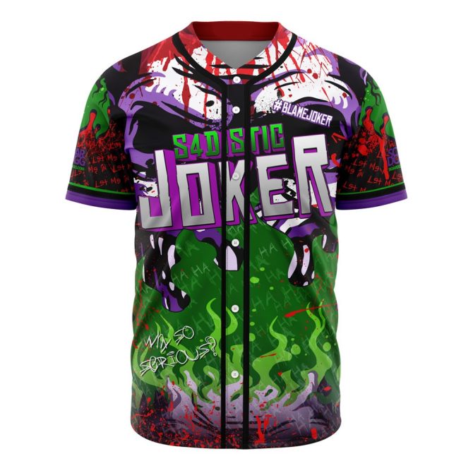 Vibrant Joker Graphic Baseball Jersey – Bold Green & Purple Design, Perfect For Fans!