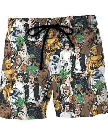 Men'S Star Wars Character Print Swim Shorts - Fun Beachwear With Iconic Heroes & Villains