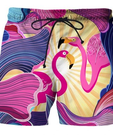 Vibrant Flamingo Swim Trunks - Men'S Quick-Dry Beachwear With Bold Tropical Design