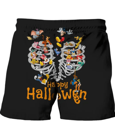 Spooky Fun Halloween Shorts – Vibrant Skeleton & Cartoon Design!