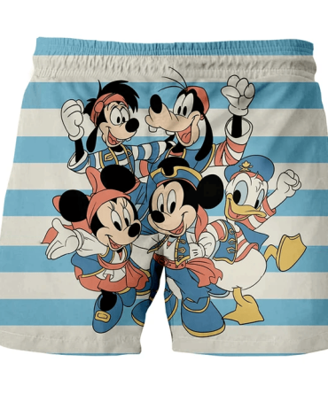 Disney Crew Striped Shorts – Fun Cartoon Print For Kids & Adults