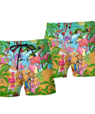 Vibrant Flamingo Beach Swim Trunks - Tropical Summer Fun For Men & Kids