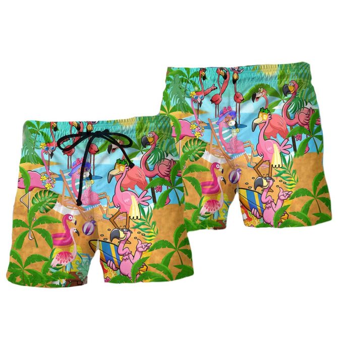 Vibrant Flamingo Beach Swim Trunks - Tropical Summer Fun For Men & Kids