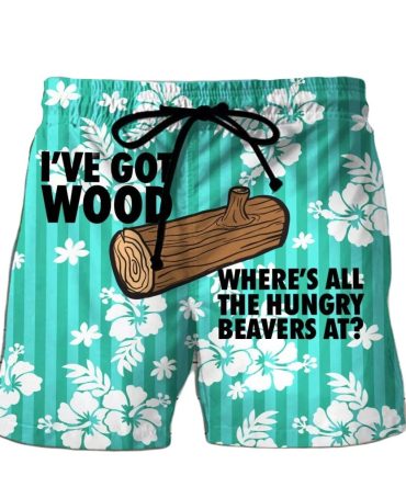 Fun Men'S Swim Trunks - 'I'Ve Got Wood' Beach Shorts - Tropical Style