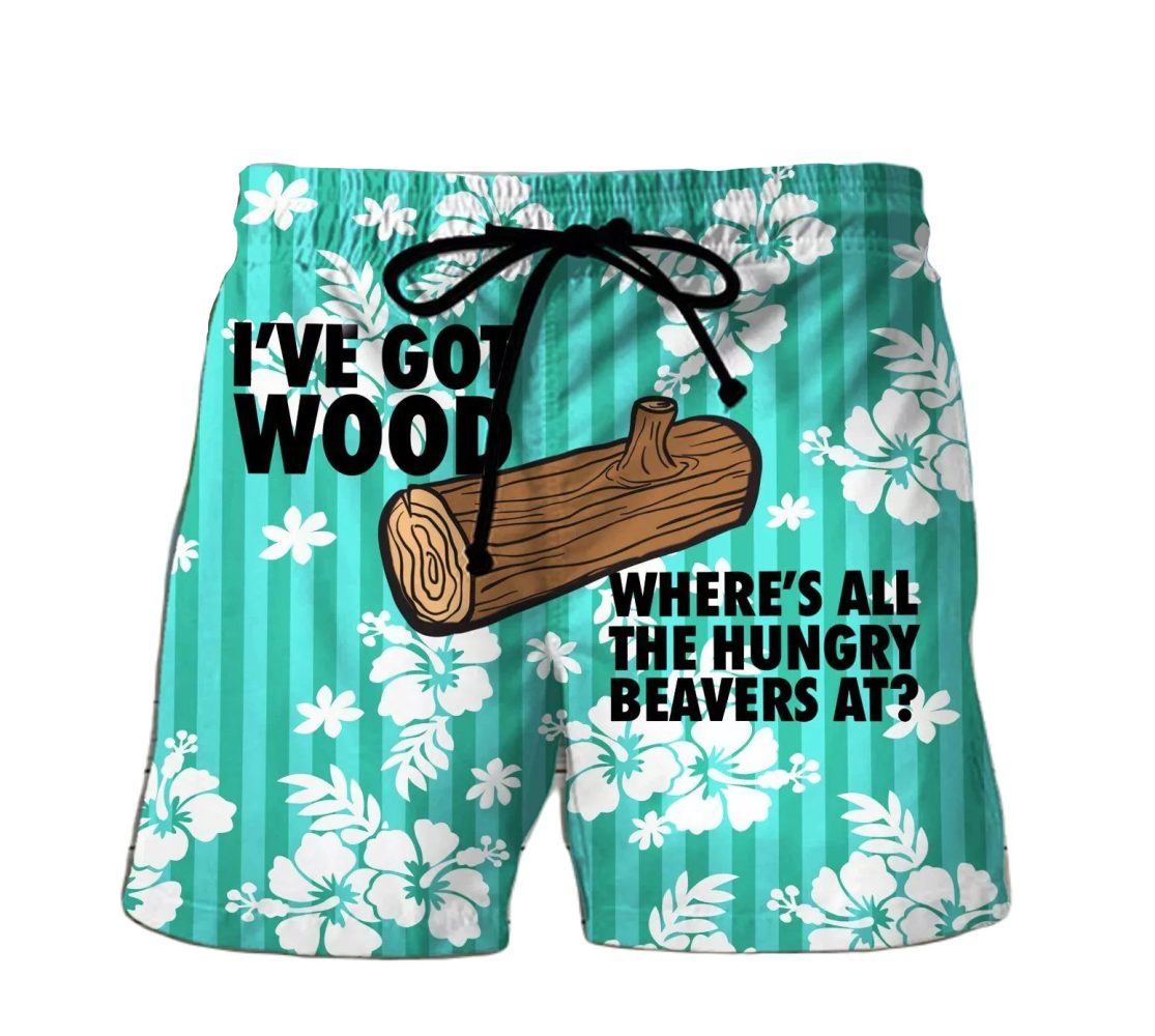 Fun Men'S Swim Trunks - 'I'Ve Got Wood' Beach Shorts - Tropical Style