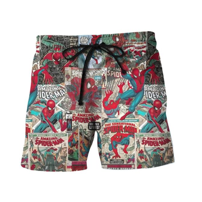 Men'S Marvel Spider-Man Comic Swim Trunks - Cool Beach Board Shorts For Superhero Fans