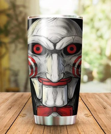 Horror Movie Inspired Insulated Tumbler - 20Oz Stainless Steel Travel Mug With Creepy Mask Design