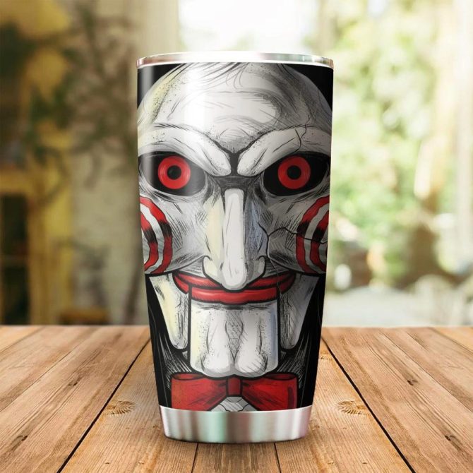 Horror Movie Inspired Insulated Tumbler - 20Oz Stainless Steel Travel Mug With Creepy Mask Design