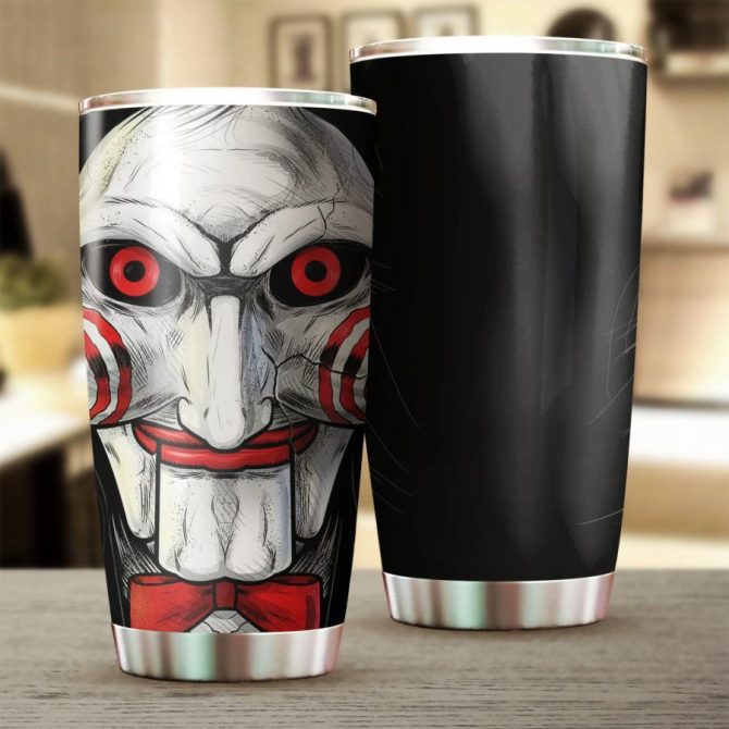 Horror Movie Inspired Insulated Tumbler - 20Oz Stainless Steel Travel Mug With Creepy Mask Design - Image 2