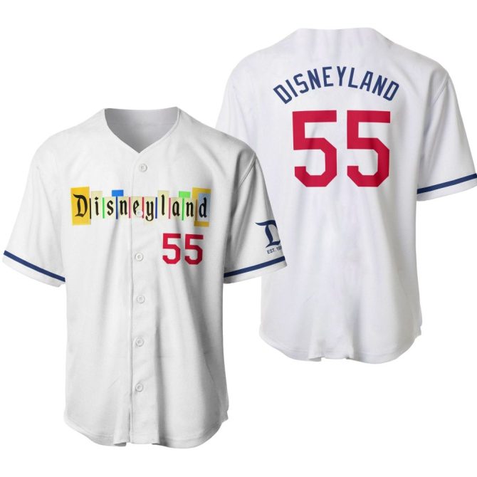 Disneyland Baseball Jersey – Vintage Style, Custom Number 55, Unisex White Tee