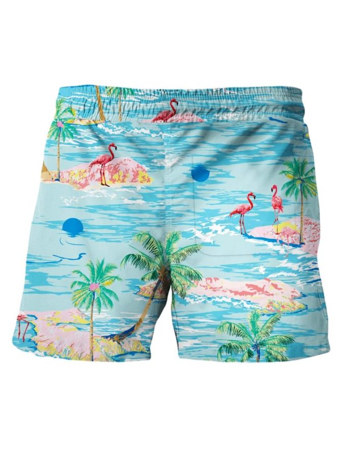 Men'S Tropical Flamingo Swim Trunks - Vibrant Island Print Beachwear, Quick-Dry Summer Shorts - Image 2