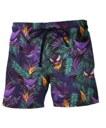 Vibrant Gengar Tropical Print Swim Trunks - Men'S Quick-Dry Beach Shorts