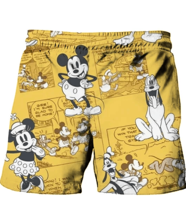 Vintage Cartoon Print Men'S Swim Shorts - Fun & Stylish Summer Wear