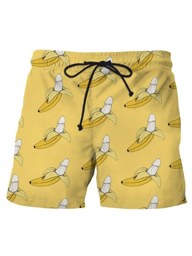 Fun Banana Print Swim Trunks - Vibrant Yellow Beach Shorts For Men