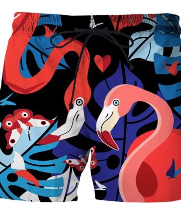 Vibrant Flamingo Print Swim Trunks - Men'S Quick-Dry Beach Shorts For Summer Fun