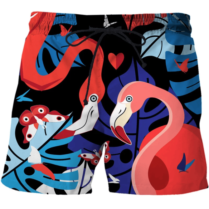 Vibrant Flamingo Print Swim Trunks - Men'S Quick-Dry Beach Shorts For Summer Fun