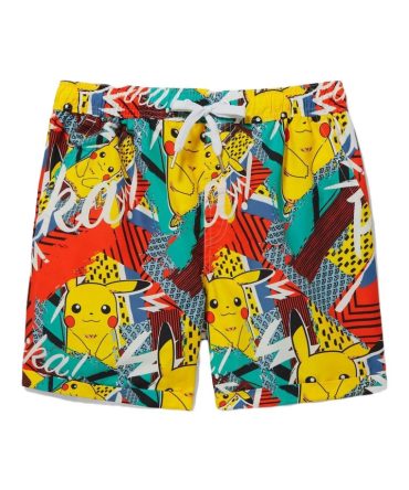 Vibrant Pikachu Kids Swim Trunks - Fun Cartoon Print Beachwear For Summer