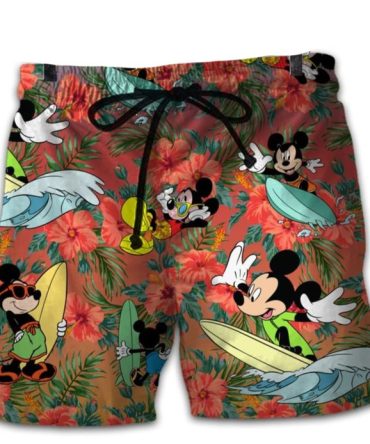 Surf'S Up Mickey Mouse Tropical Board Shorts – Fun Beachwear For Kids & Adults