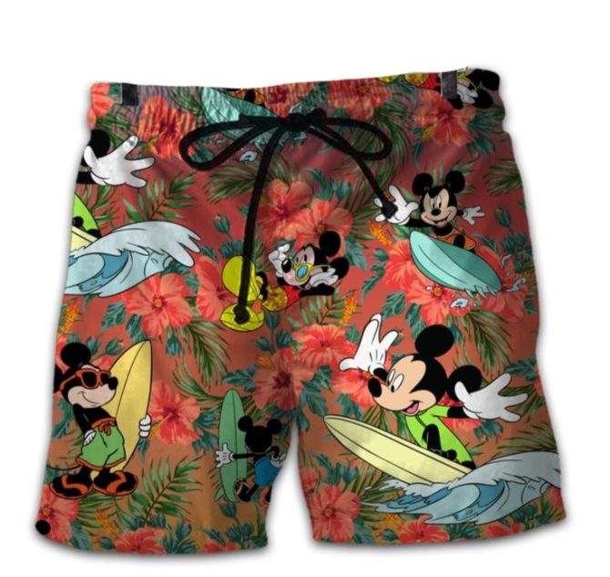 Surf'S Up Mickey Mouse Tropical Board Shorts – Fun Beachwear For Kids & Adults