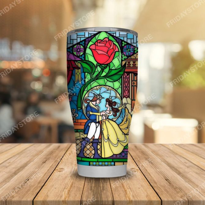 Stained Glass Tumbler With Lid - Elegant Rose & Dance Design - Perfect Gift For Disney Lovers - Image 5