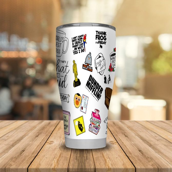 Funny Quotes Travel Mug - Insulated Tumbler With Office Tv Show Stickers - Perfect Gift For Fans - Image 2