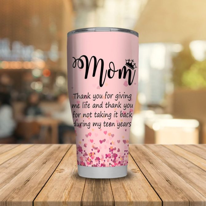Mom Tumbler - Heartfelt Gift For Mother'S Day, Birthday - Cute Pink Design With Sweet Message - 20Oz Stainless Steel