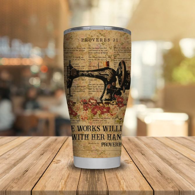 Vintage Sewing Machine Tumbler With Proverbs 31 Design - Inspirational Gift For Crafters - Image 5
