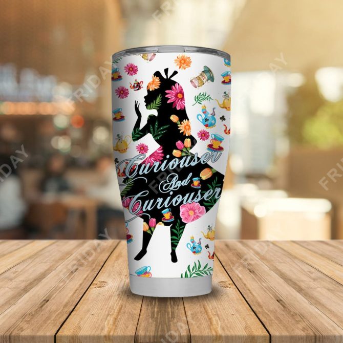 Whimsical Floral Tumbler - Curiouser & Curiouser Design, Insulated Travel Mug, 20Oz - Image 5