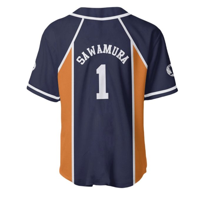 Customizable Baseball Jersey - Navy & Orange Sawamura #1 - High Quality Sportswear - Image 3