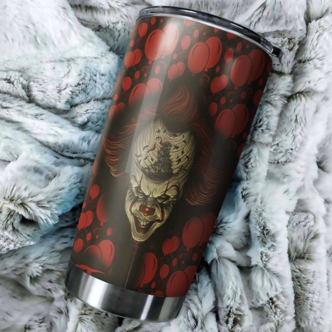 Spooky Clown Tumbler - Insulated Stainless Steel Cup With Creepy Balloon Design, 20 Oz